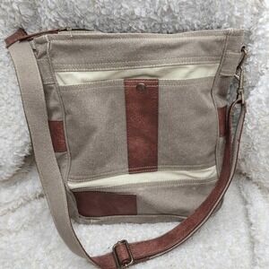 Mona B Cameron Upcycled Canvas Messenger Crossbody‎ Bag
